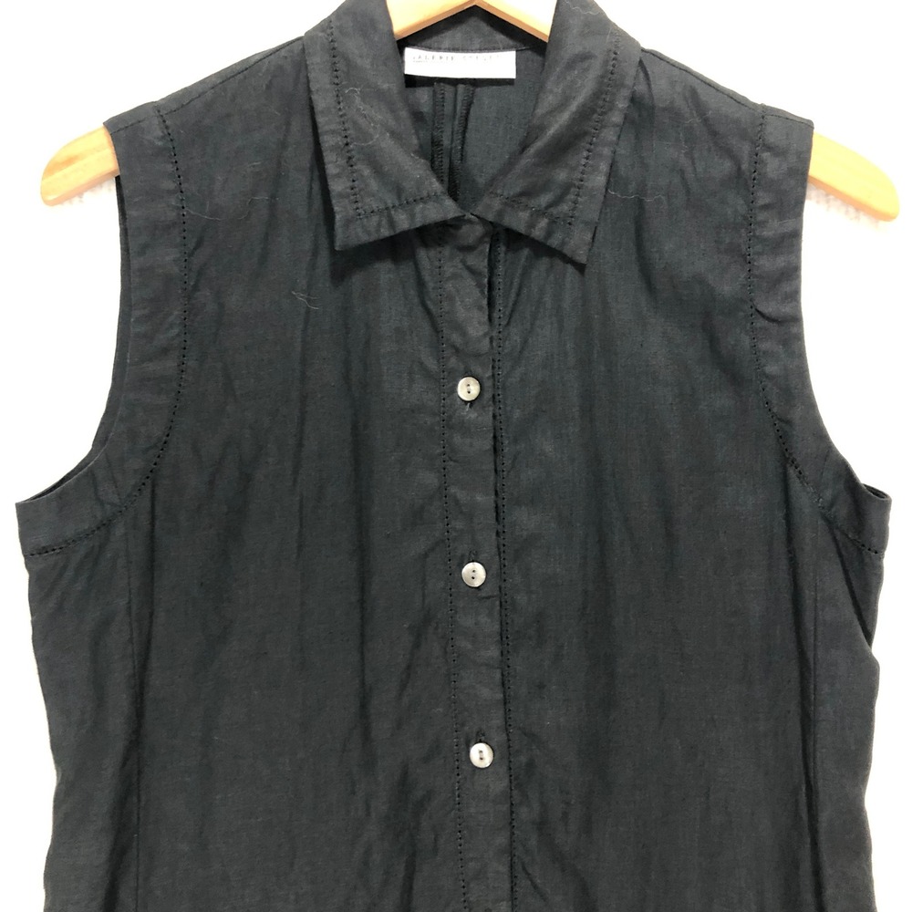 VALERIE STEVENS Black 100% Linen Sleeveless Button Front Collared Top Size 6